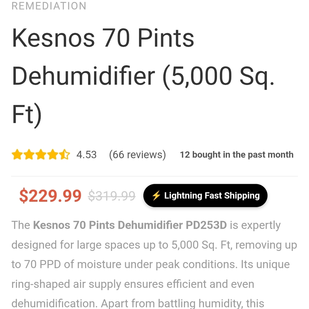 Kesnos 70 Pints Dehumidifier